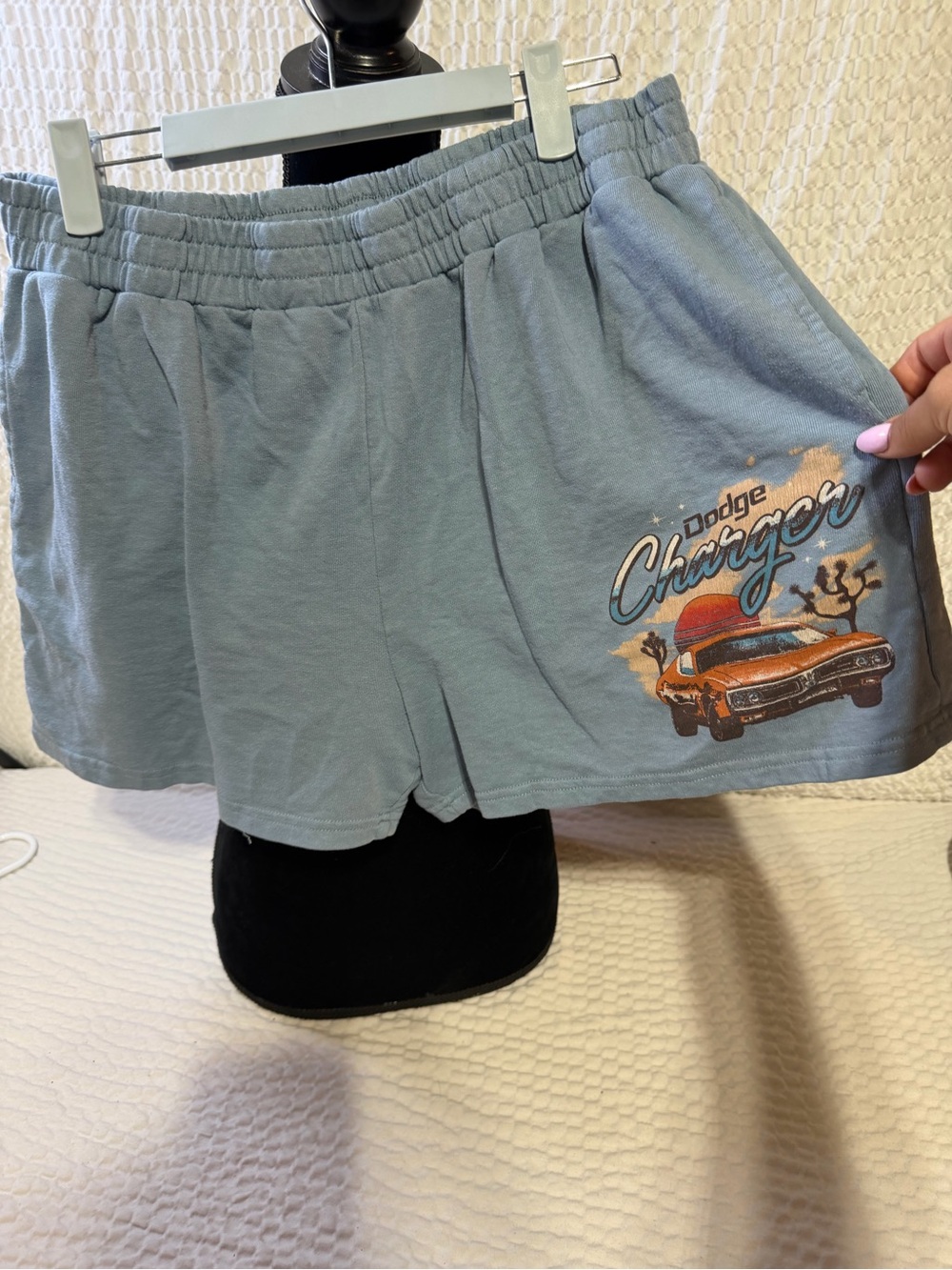 Dodge Charger Graphic Elastic-Waist Women’s Shorts - Dusty Blue